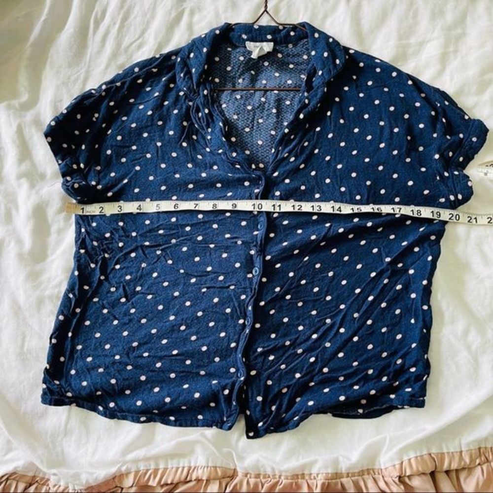 Polka Dot Printed Collared Button Down Short Slee… - image 5